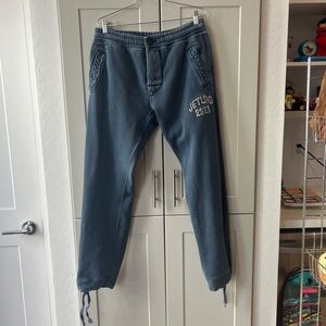 Jet Lag Mens Blue Y2K Jogger Sweatpants Embroidered Hip Hop Casual Lounge Large